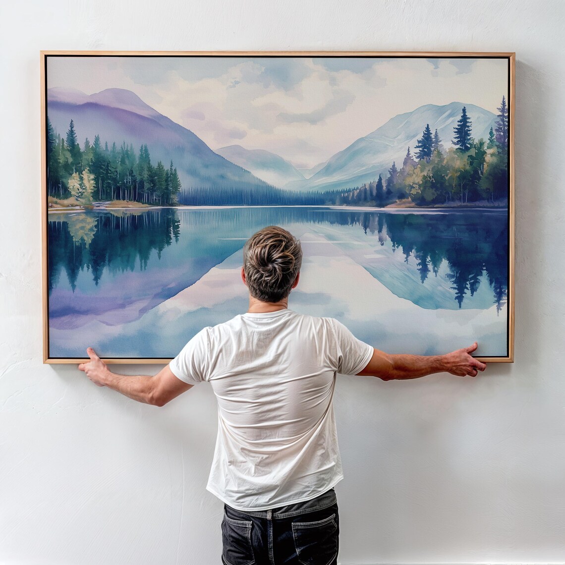 Still Mirror Lake With Mountains in Watercolor Painting Poster - Image 5