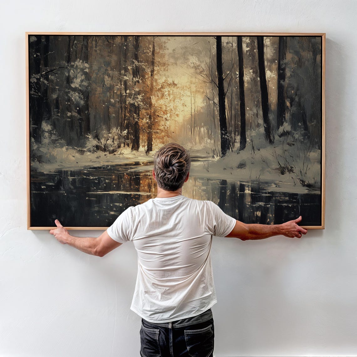 Winter Forest Reflected in Still Water With Golden Light Poster - Image 5