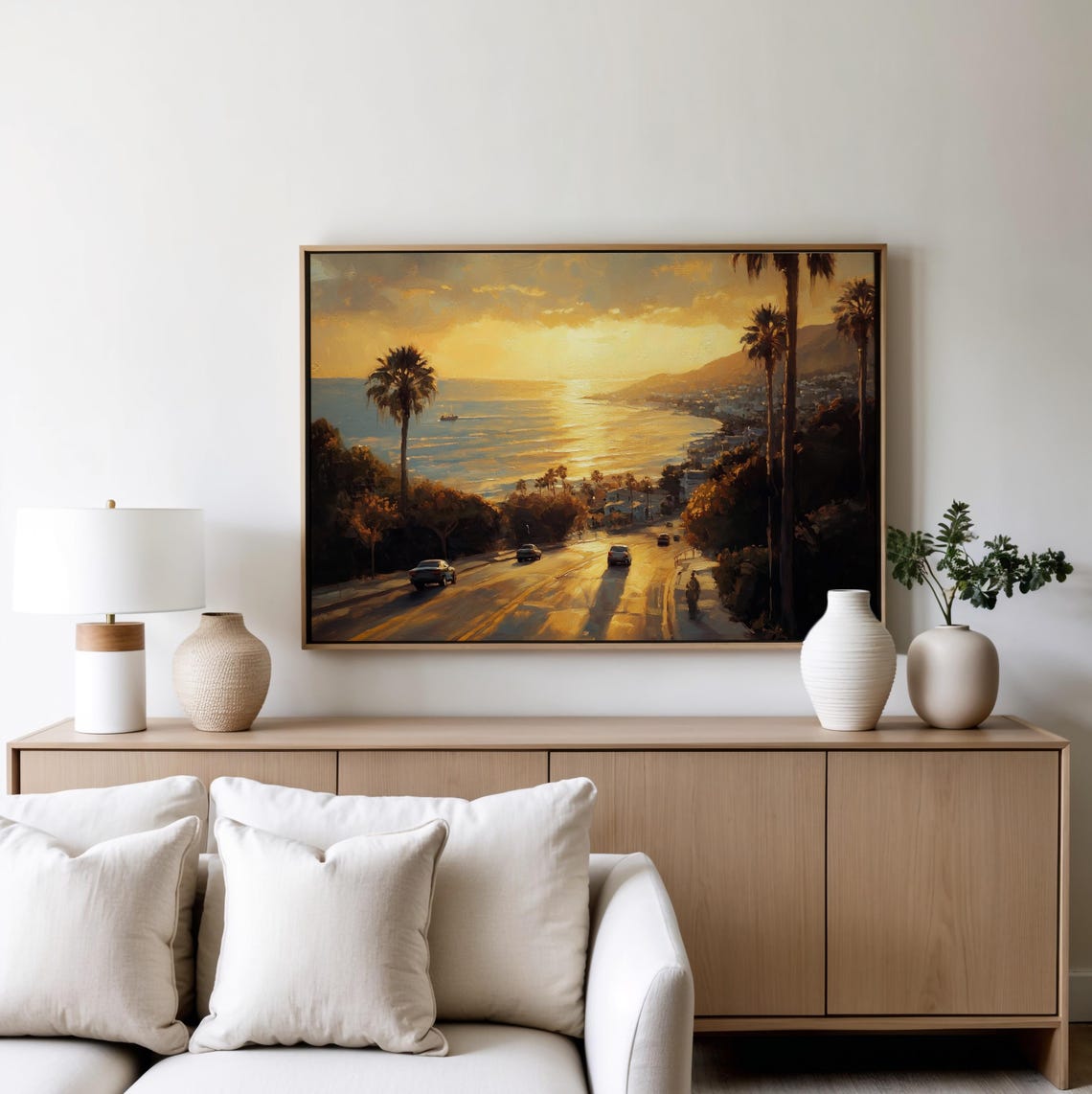 California Coast Sunset Over a Palm Lined Beach Town Scene Poster - Image 5