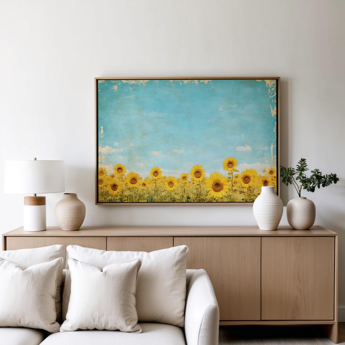 Sunflower Field Under a Turquoise Sky Farmhouse Style Poster - Image 4