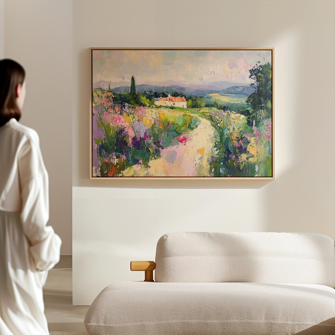 Wildflower Path Leading to a Sunlit Hillside Village Art Poster - Image 5