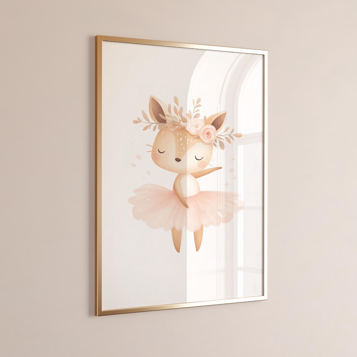 Sweet Ballerina Fawn Watercolor Nursery Wall Art in Pink Tutu - Image 3