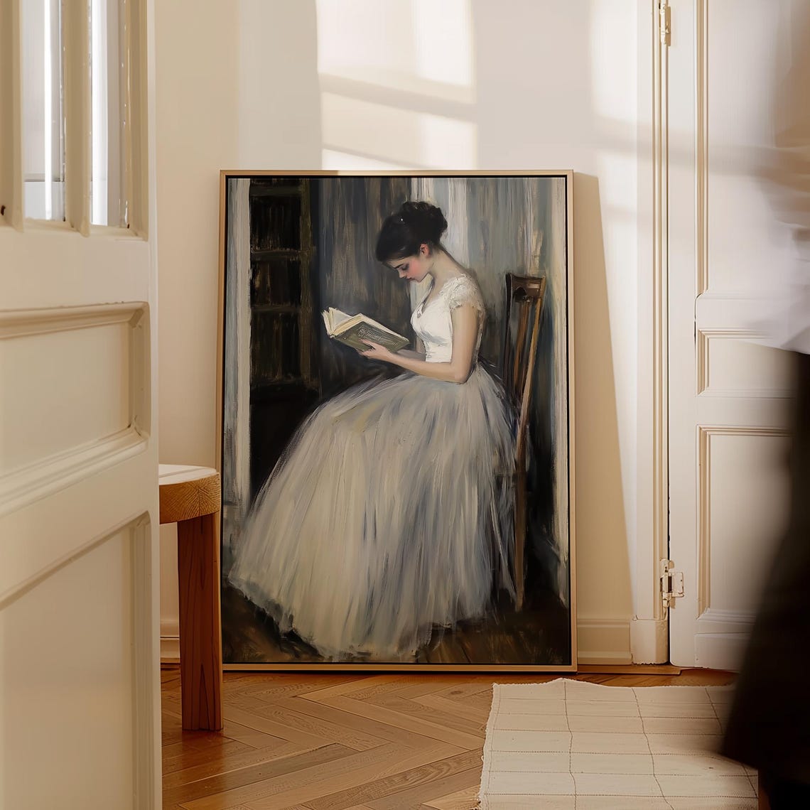 Classic Vintage Woman Reading a Book Oil Painting Elegant Wall Art - Image 4