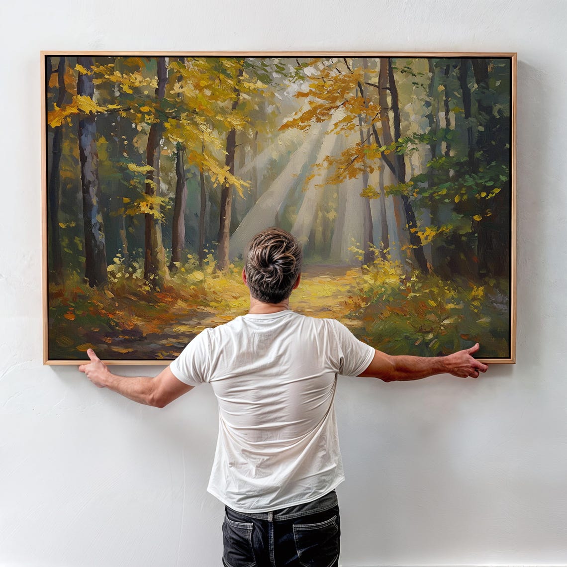Autumn Forest Path With Golden Sunbeams Oil Painting Art Poster - Image 5