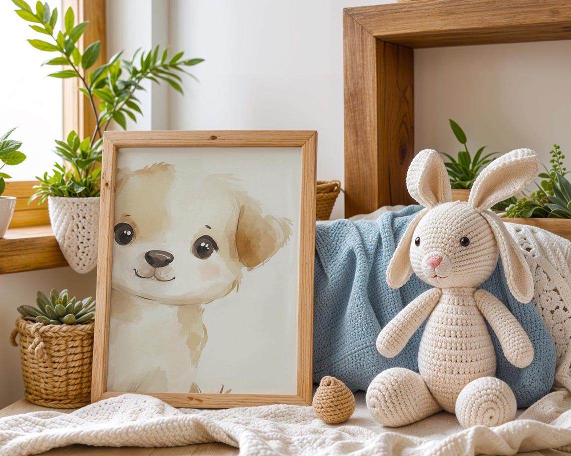 Watercolor Puppy Wall Art Cute Dog Wall Decor Kawaii Dog Poster Whimsical Puppy Art Puppy Room Decor Dog Nursery Wall Art - Image 3