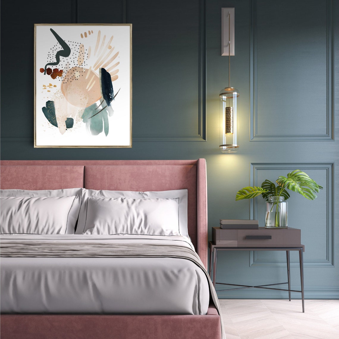 Beige Navy Sage Gold Rust Abstract Watercolor Modern Art Poster - Image 4