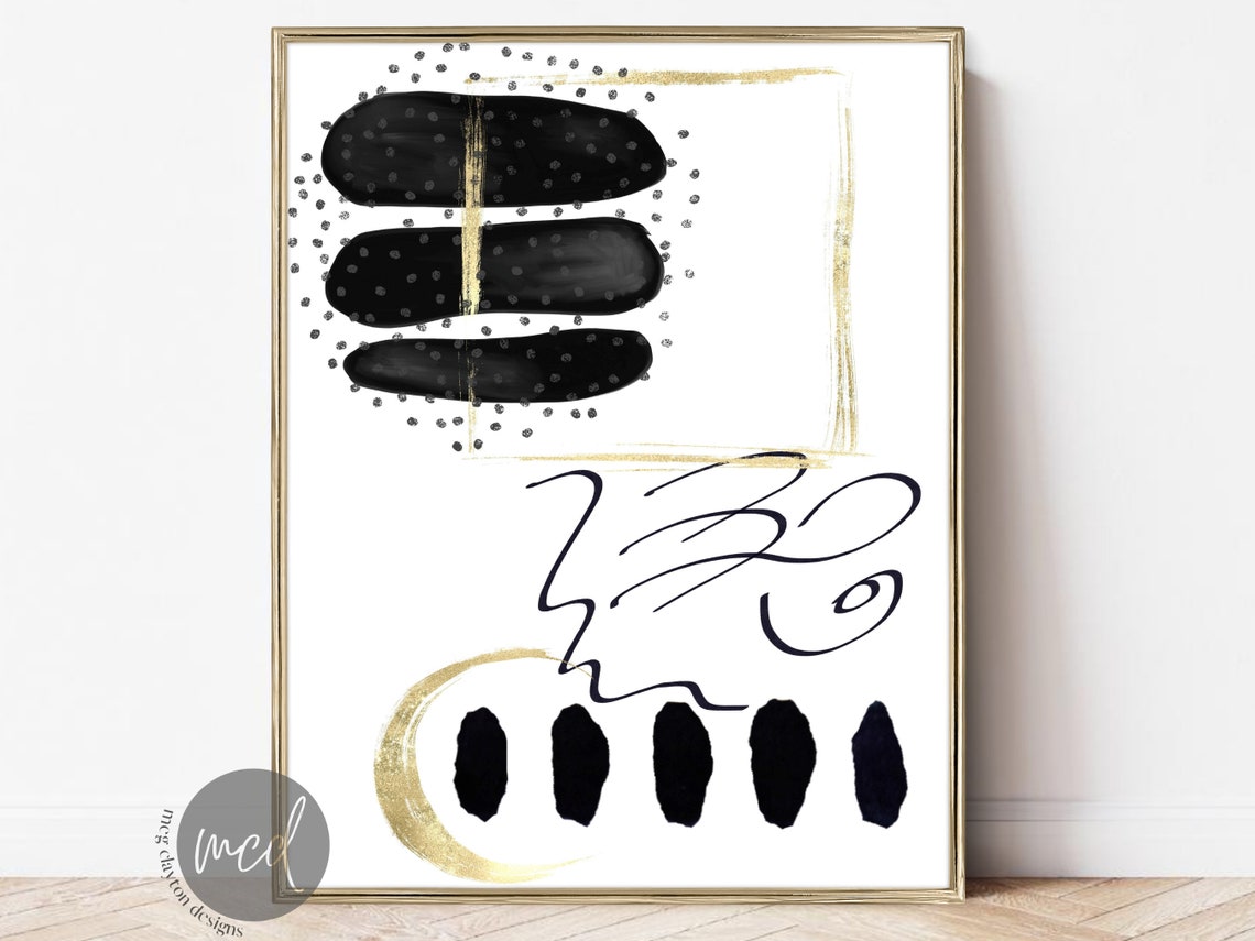 Black White Gold Bold Abstract Modern Geometric Shapes Poster
