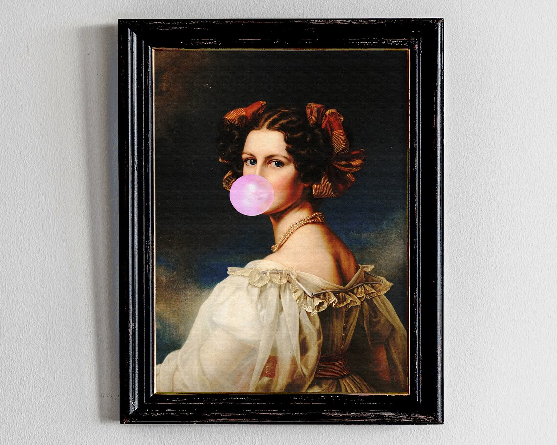 Bubblegum Woman Portrait, Quirky Feminist Art Print