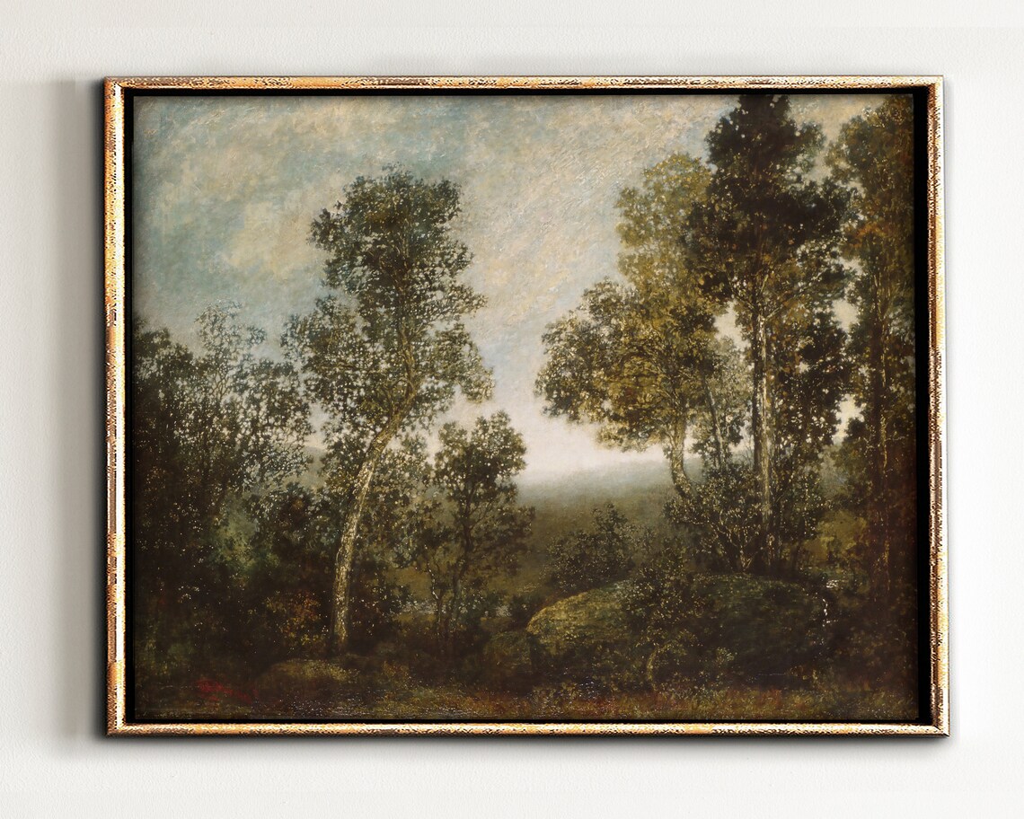 Vintage Tree Landscape Art Print, Rustic Farmhouse