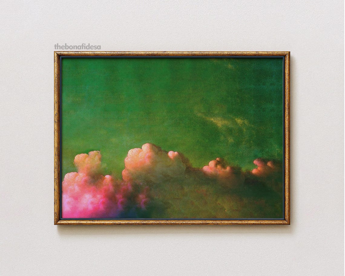 Emerald Green Sky With Pink Clouds Modern Minimalist Wall Art