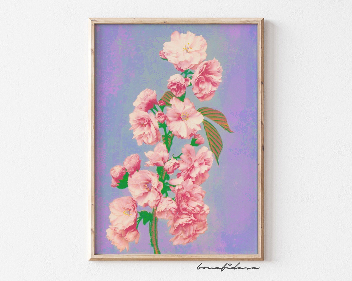 Pink Cherry Blossom Pop Art Floral Branch Lavender Bloom Poster