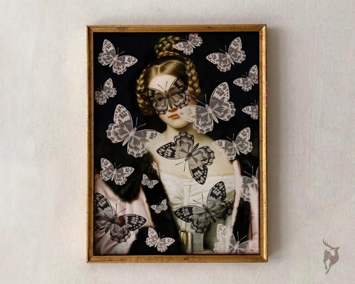 Butterfly Portrait, Maximalist Quirky Home Decor Art Print