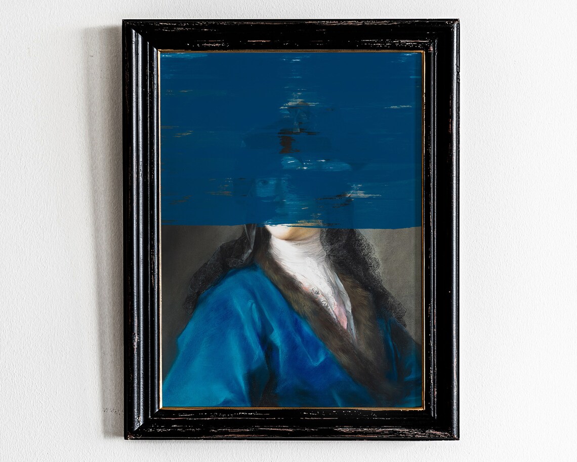 Altered Classical Portrait Blue Paint Swipe Modern Art Poster