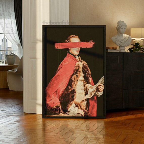 Red Coat Gentleman Portrait with Red Paint Stroke Altered Art Poster