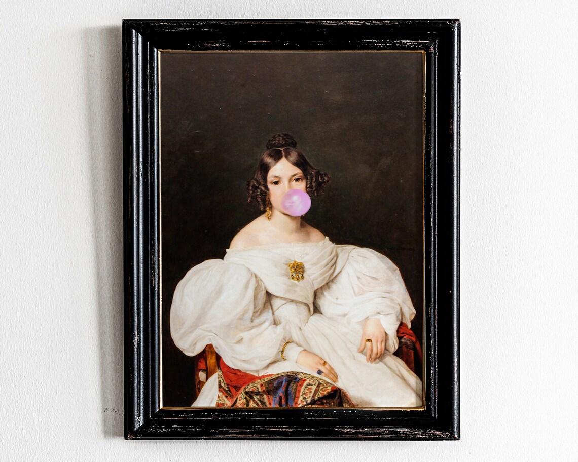 Bubblegum Portrait Art Print, Quirky Baroque