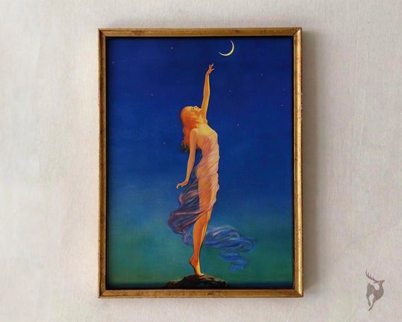Surreal Woman Reaching for the Moon Art Print
