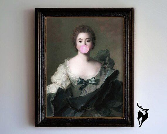 Classic Portrait Woman Pink Bubblegum Blow Pop Altered Art Poster
