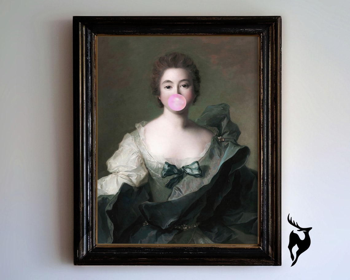 Classic Portrait Woman Pink Bubblegum Blow Pop Altered Art Poster