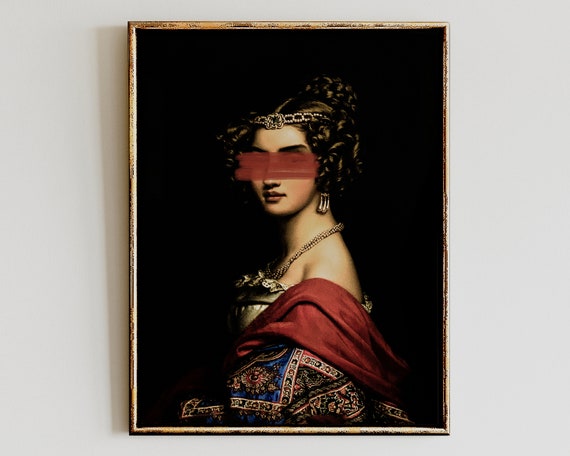 Altered Baroque Woman Portrait Red Brushstroke Dark Academia Art Print