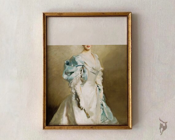 Altered Art Faceless Woman White Gown Vintage Portrait Elegant Poster