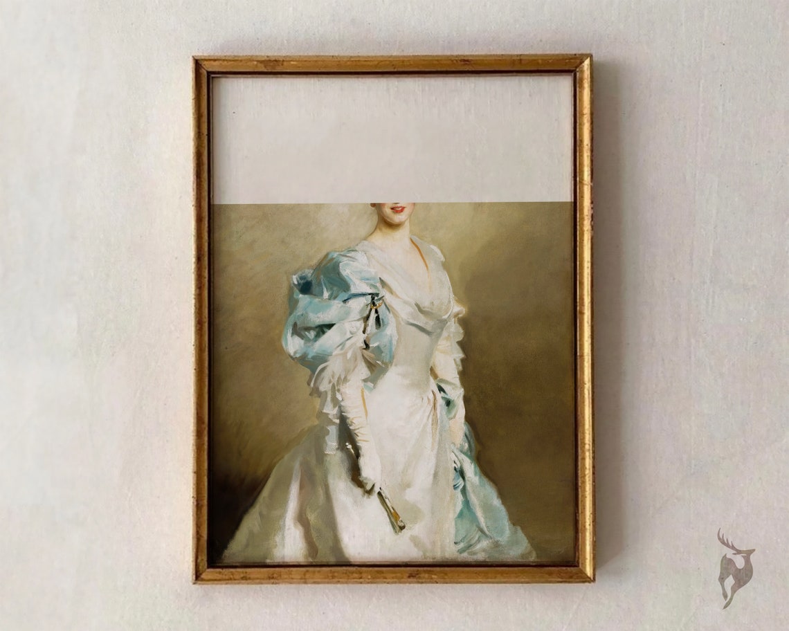 Altered Art Faceless Woman White Gown Vintage Portrait Elegant Poster