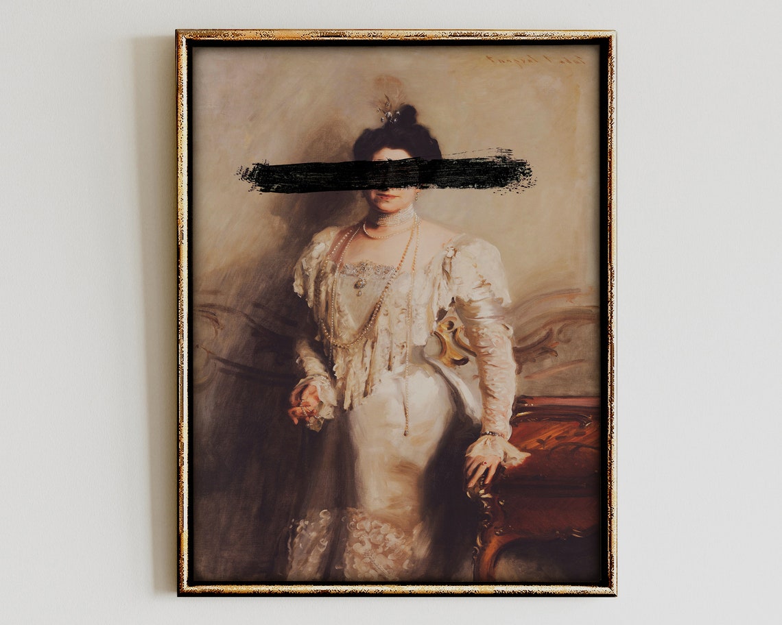 Edwardian Lady Portrait with Black Paint Stroke Altered Art Poster