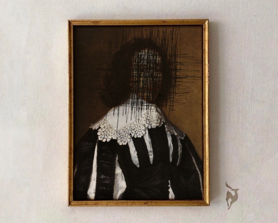 Defaced Old Master Portrait Scribbled Face Street Art Poster