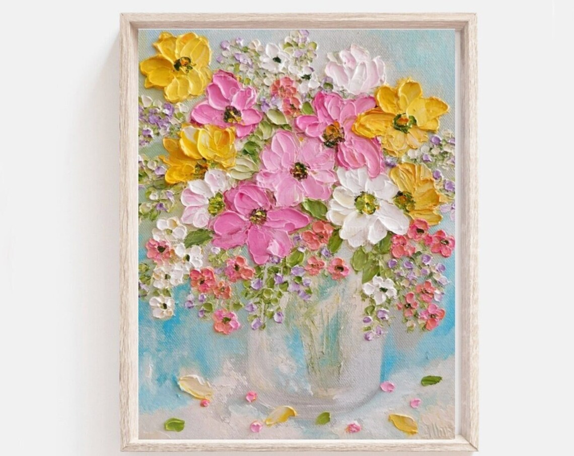 Custom Daisy Oil Impasto Floral Summer Mix Art Print