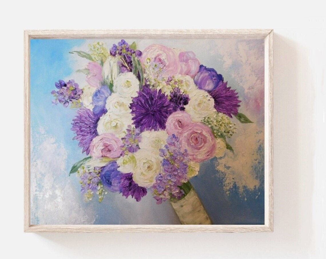 White Peony Bridal Bouquet Impasto Painting in White Vase Poster - Image 5
