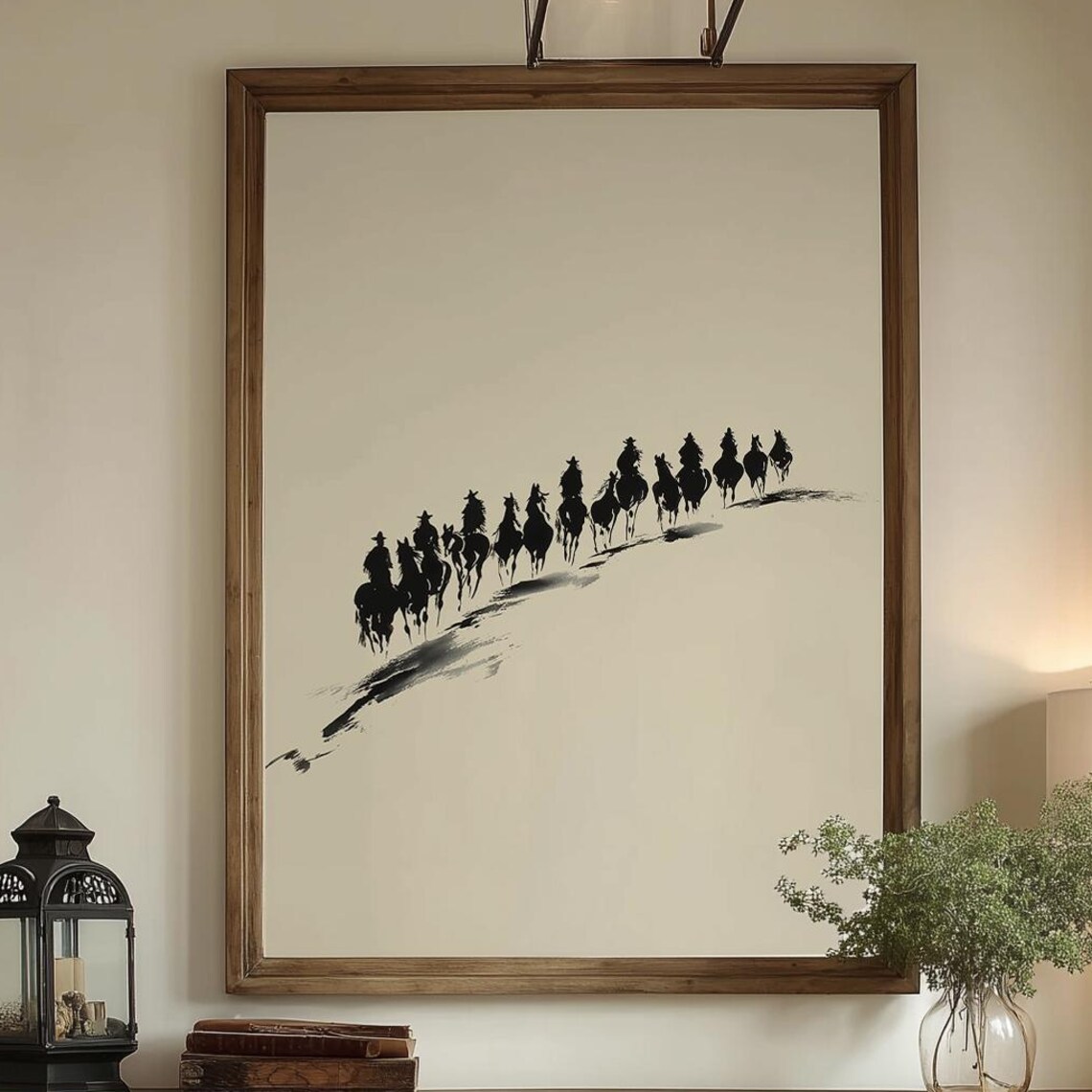 Wild West Cowboys Riding Silhouette Minimalist Western Art Print