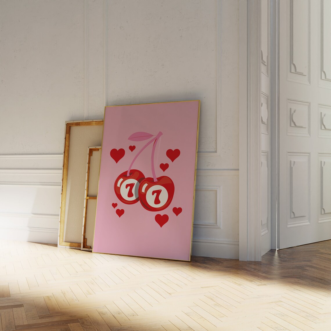 Pink And Red Cherry Print, Groovy Retro Poster - Image 3