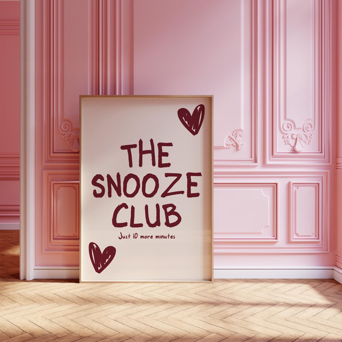 The Snooze Club Just 10 More Minutes Burgundy Bedroom Poster - Image 2