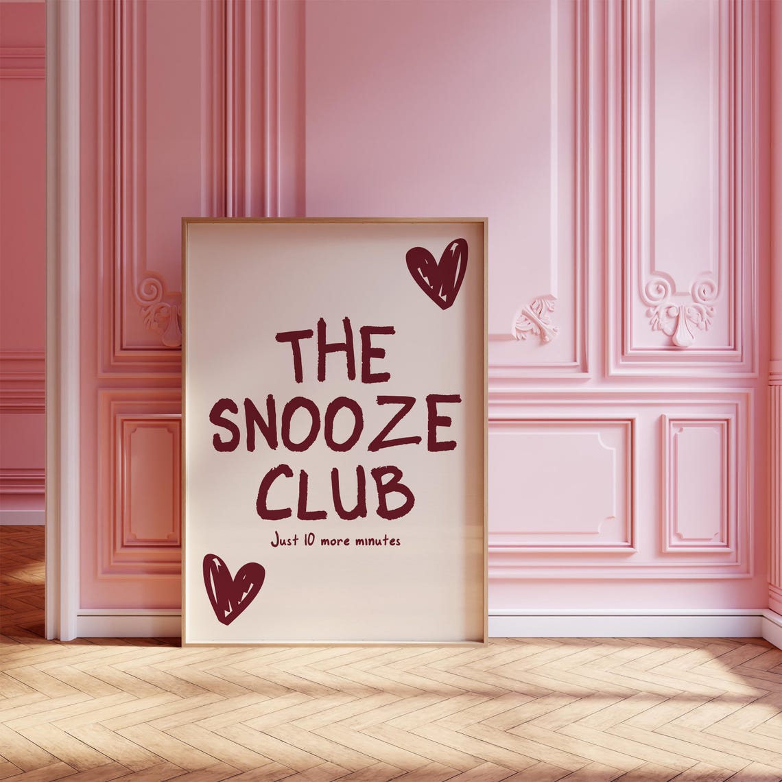 The Snooze Club Wall Art Cute Bedroom Decor Burgundy Stay In Bed Print Cute Wall Art For Dorm Decor Girls Burgundy Poster - Image 2