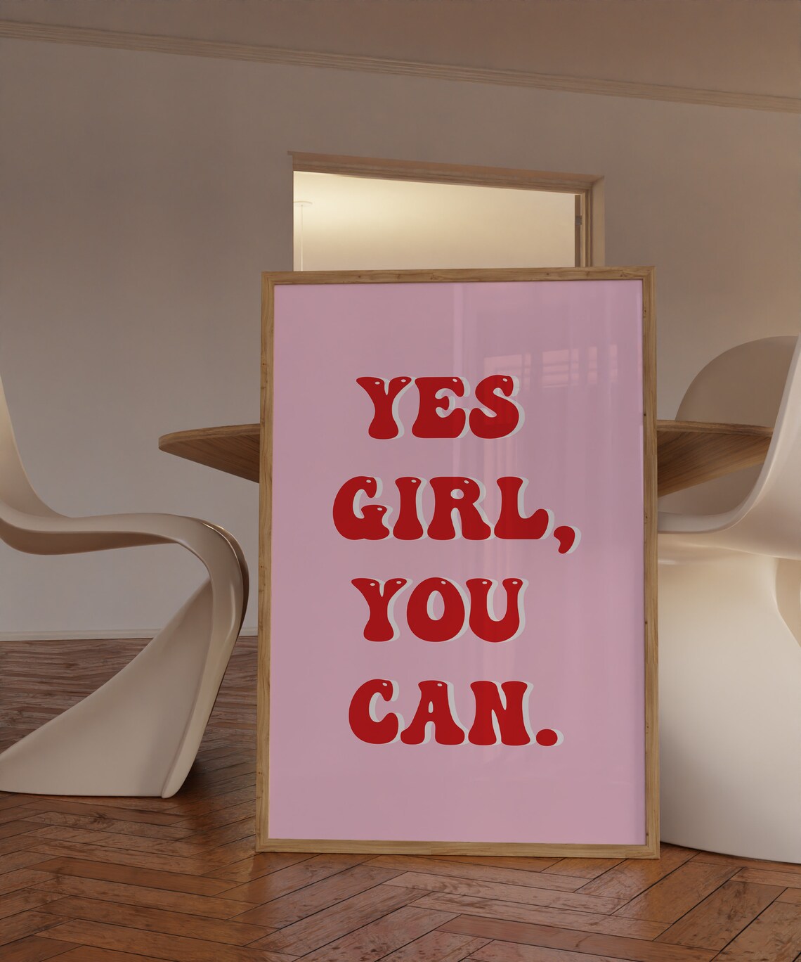 Yes Girl You Can Red Retro Groovy Girl Power Motivational Quote Poster - Image 3