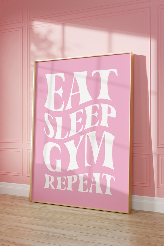 Eat Sleep Gym Repeat White Pink Retro Fitness Motivation Workout Poster
