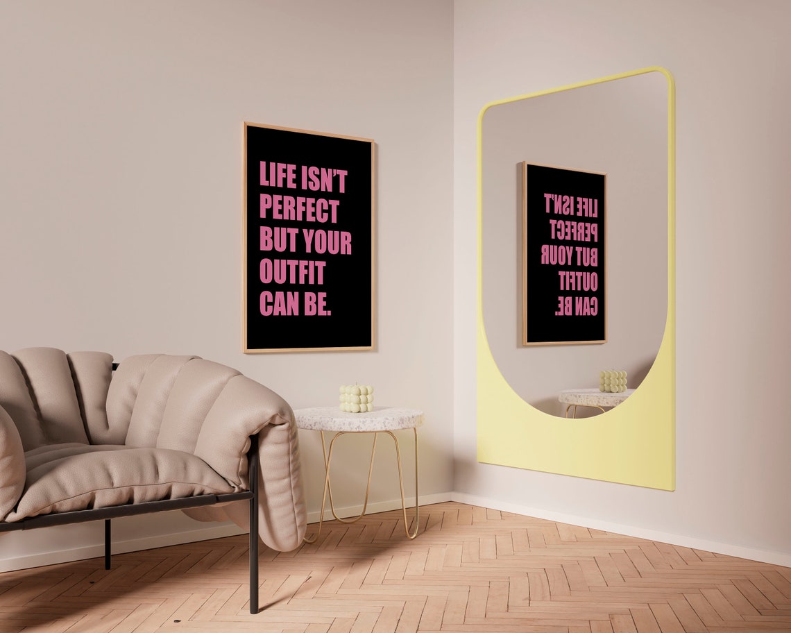 Life Isnt Perfect But Your Outfit Can Be Poster Black And Pink Print Trendy Outfit Poster Pink And Black Wall Art Fashion Print - Image 3