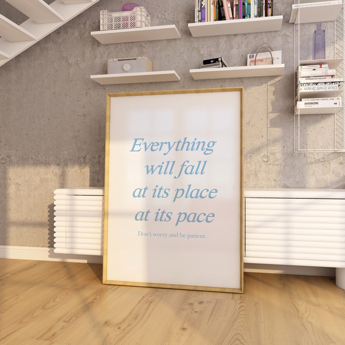 Everything Falls Into Place Blue Script Patience Affirmation Quote Poster - Image 3