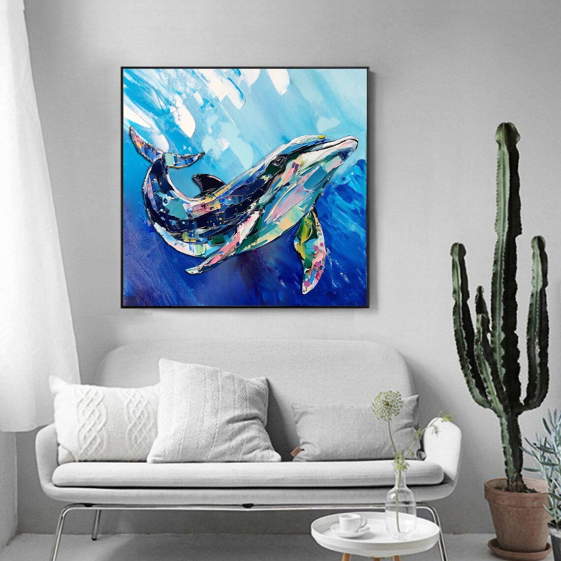 Abstract Dolphin Art Print, Colorful Textured Painting - Image 4