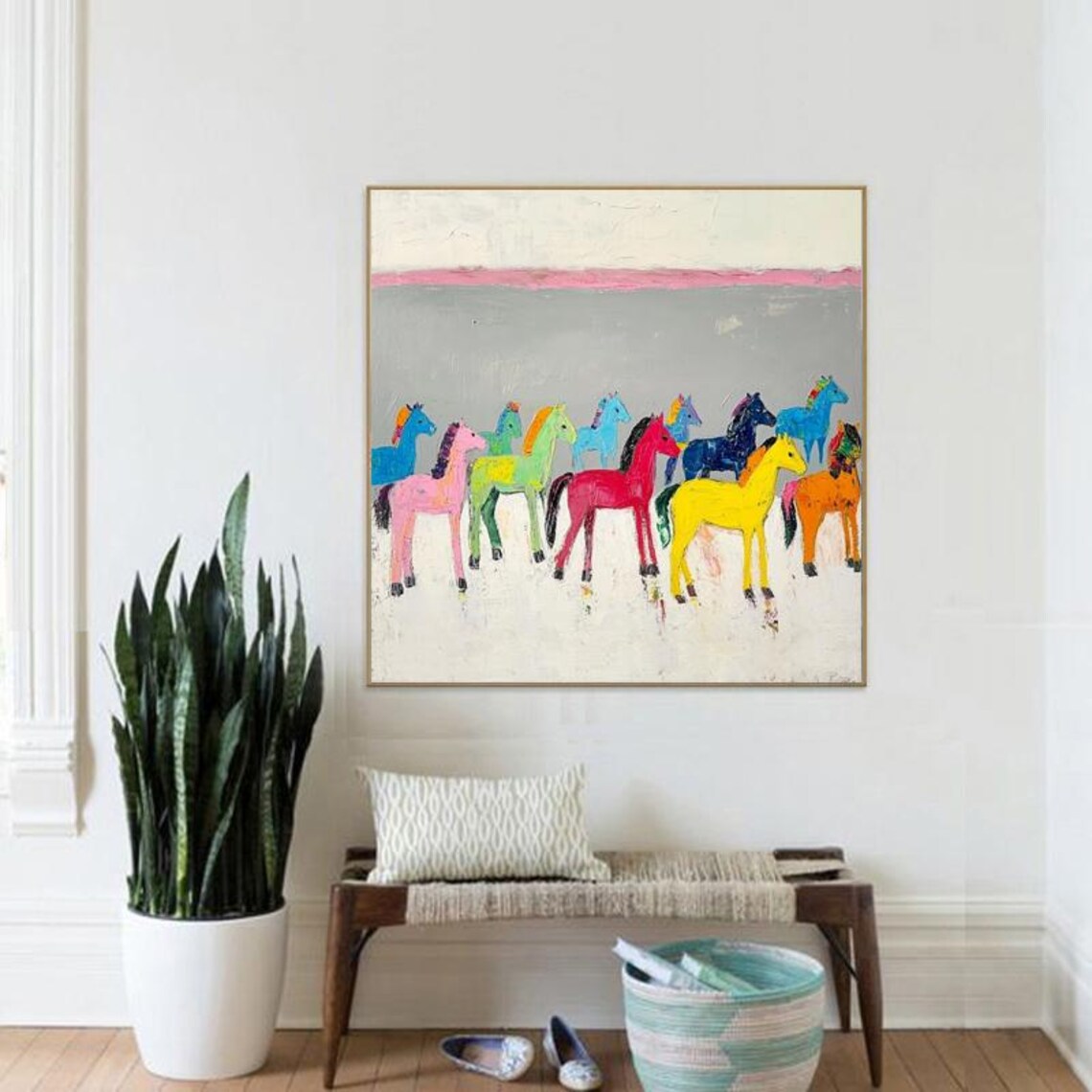 Colorful Horse Herd Rainbow Ponies Modern Animal Art Painting Poster - Image 4