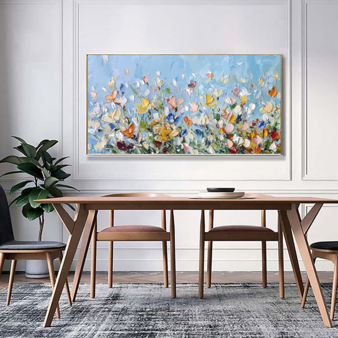 Colorful Wildflower Meadow On Sky Blue Floral Painting Art Poster - Image 4