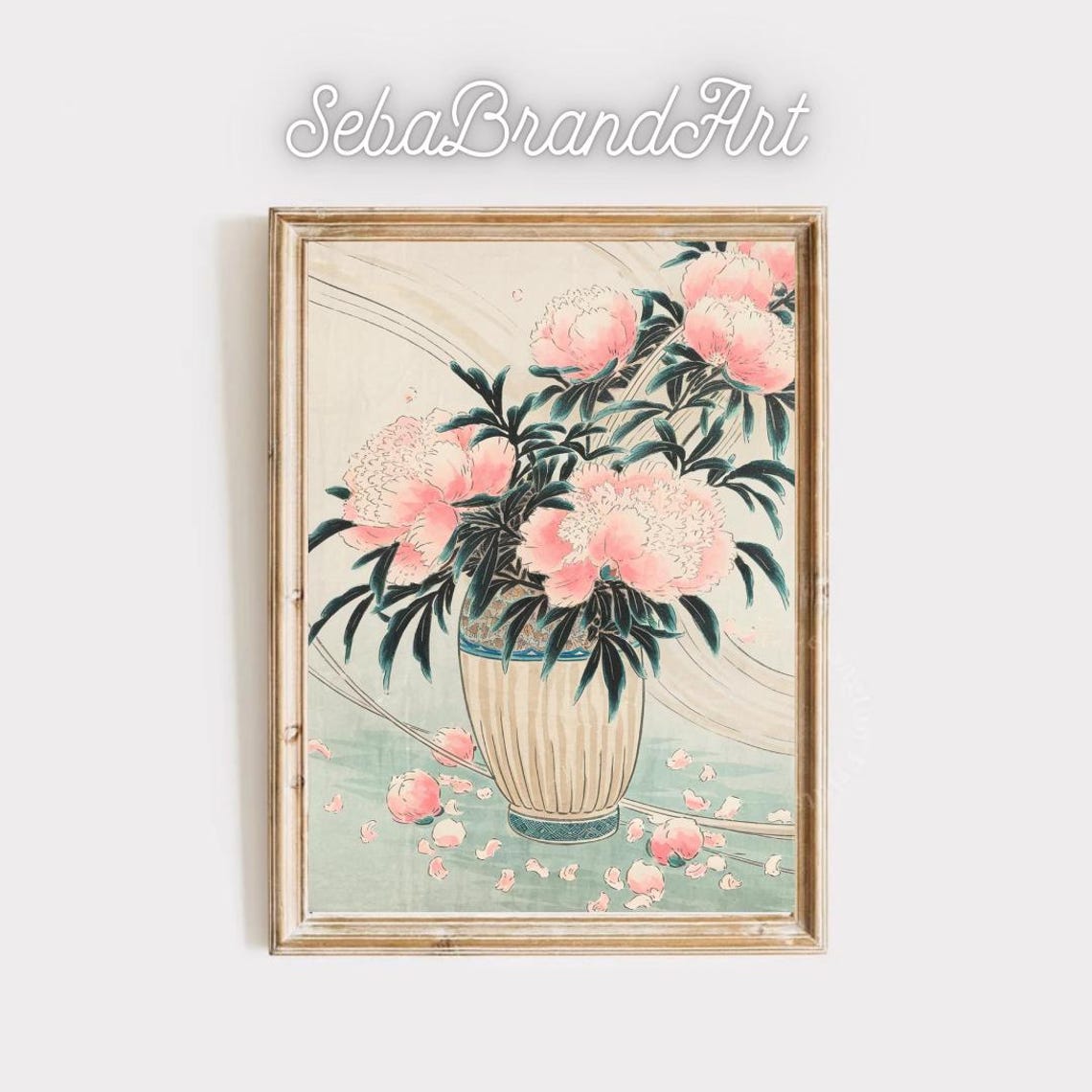 Pink Peonies In A Vase Ukiyo E Style Japanese Floral Art Poster