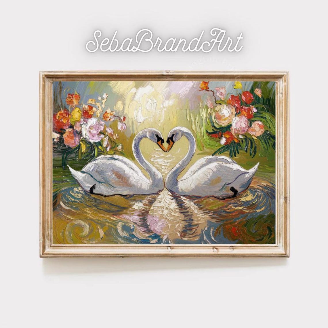 Van Gogh Style Swan Love Heart Art Vibrant Expressionism With Bold Brushstrokes For Artistic Home Decor