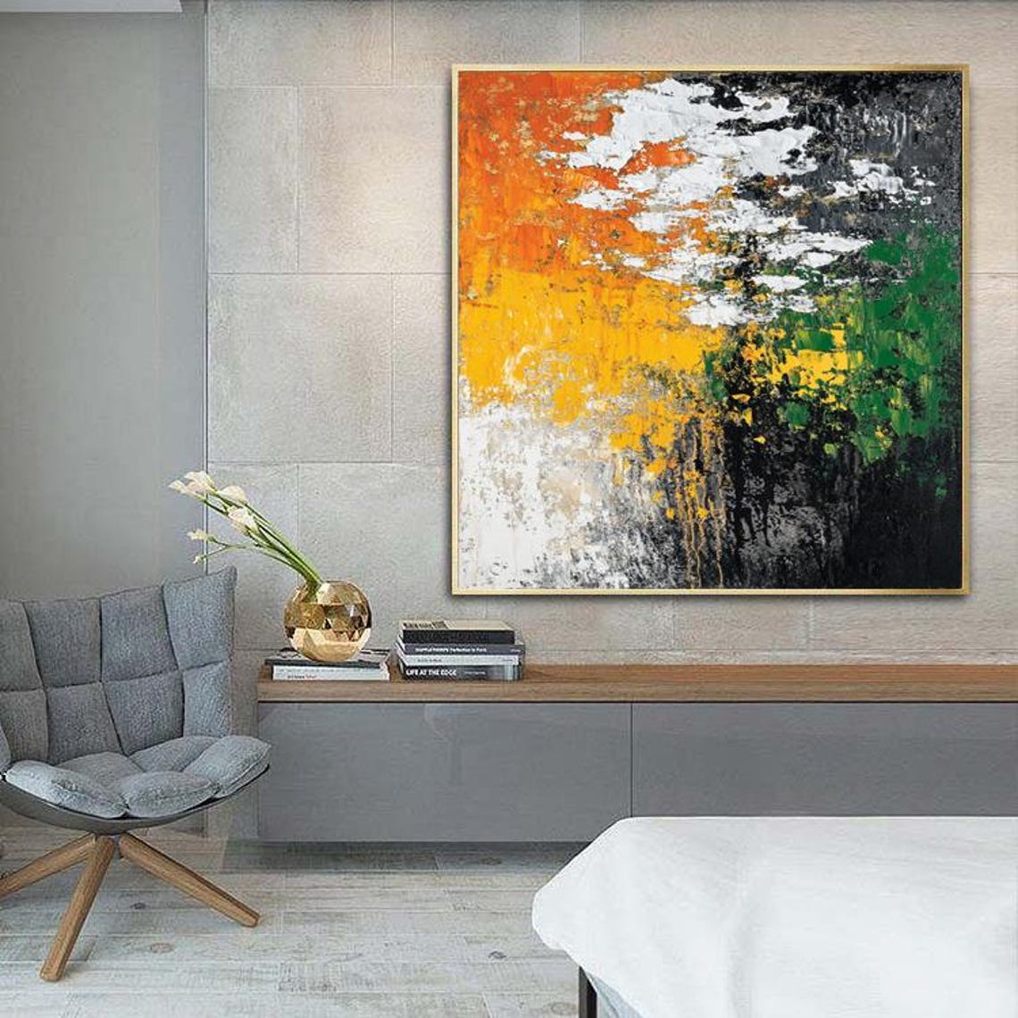 Bold Orange Green and Black Abstract Impasto Oil Painting Poster - Image 2