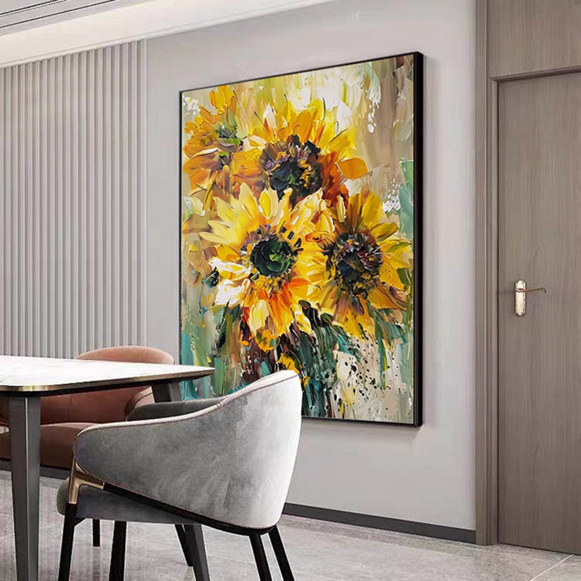 Bright Yellow Sunflower Bouquet in Impasto Oil Painting Poster - Image 5