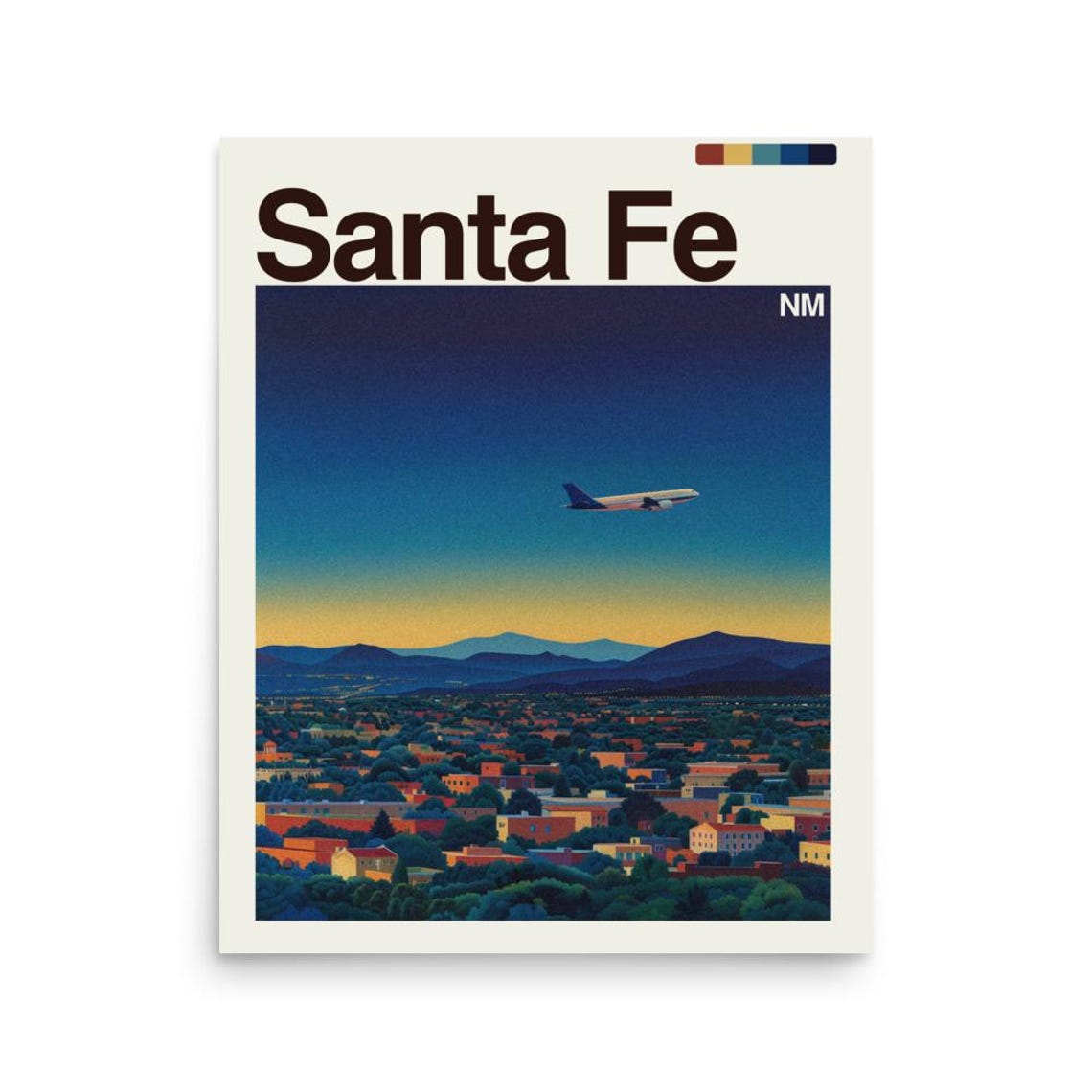 Santa Fe New Mexico Sunset Skyline Vintage Travel Poster Art