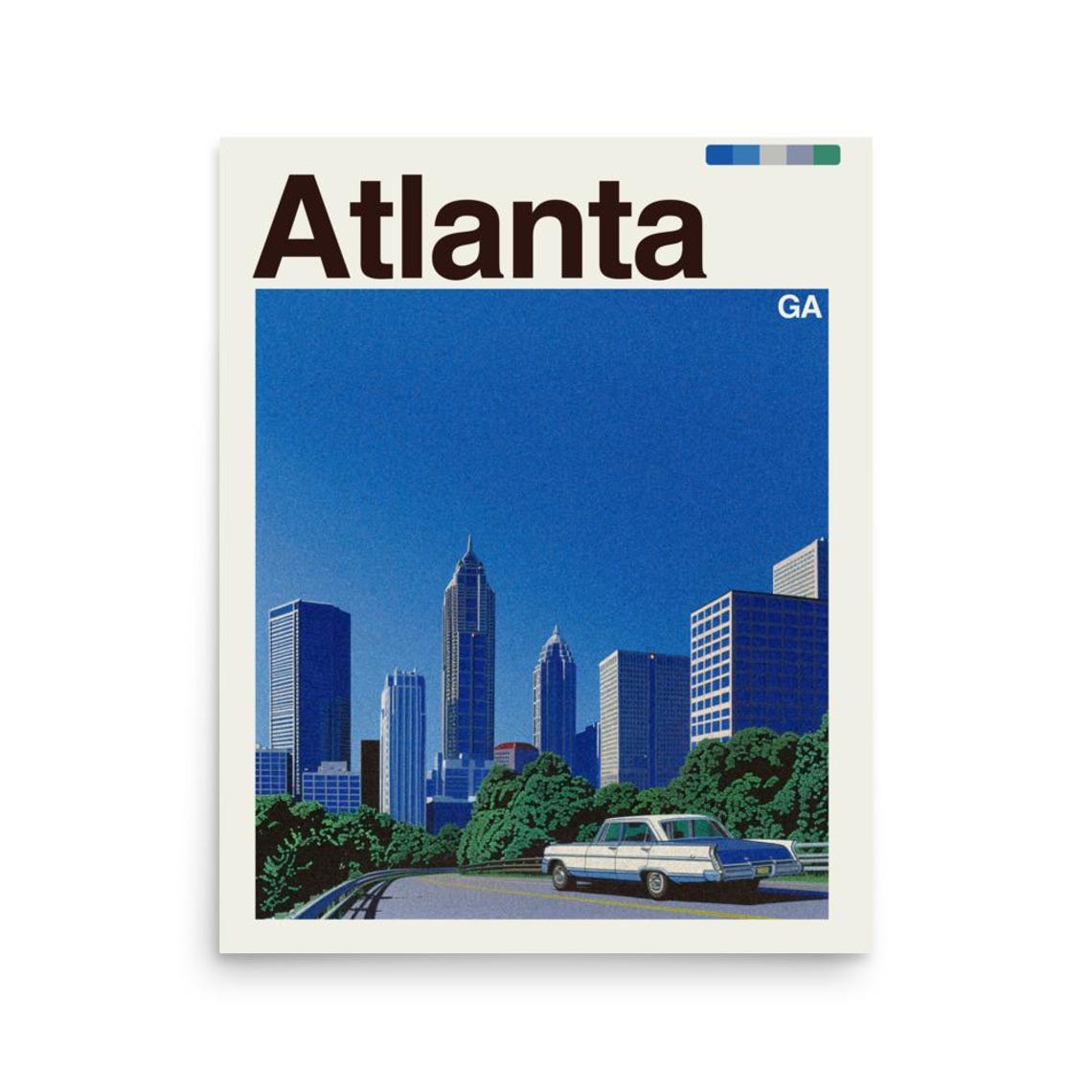 Atlanta Georgia Downtown Skyline Classic Car Retro City Poster
