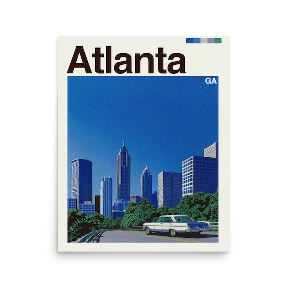 Atlanta Georgia Downtown Skyline Classic Car Retro City Poster