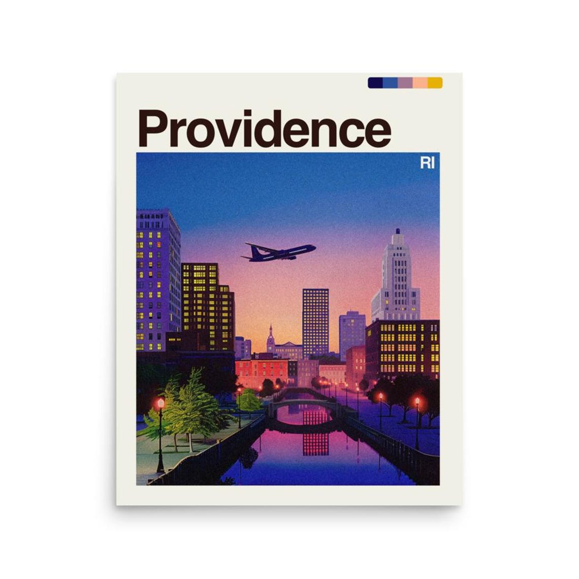 Providence Rhode Island Glowing Sunset Skyline City Travel Poster