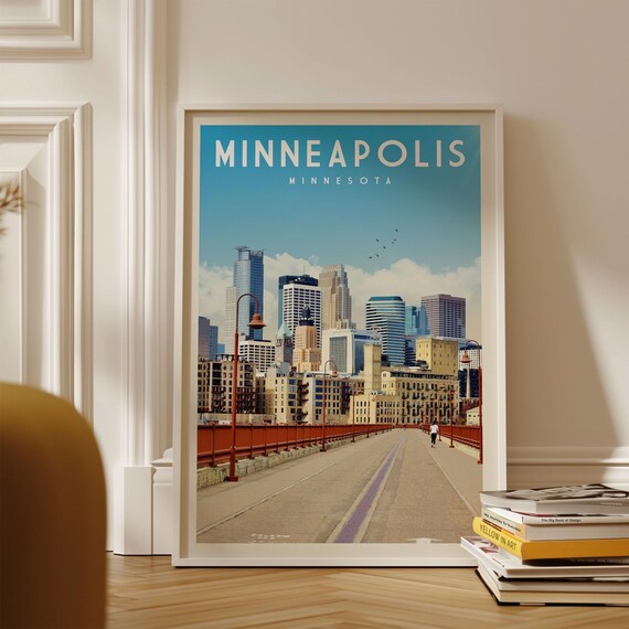 Minneapolis Travel Map Art Print, Minnesota Decor
