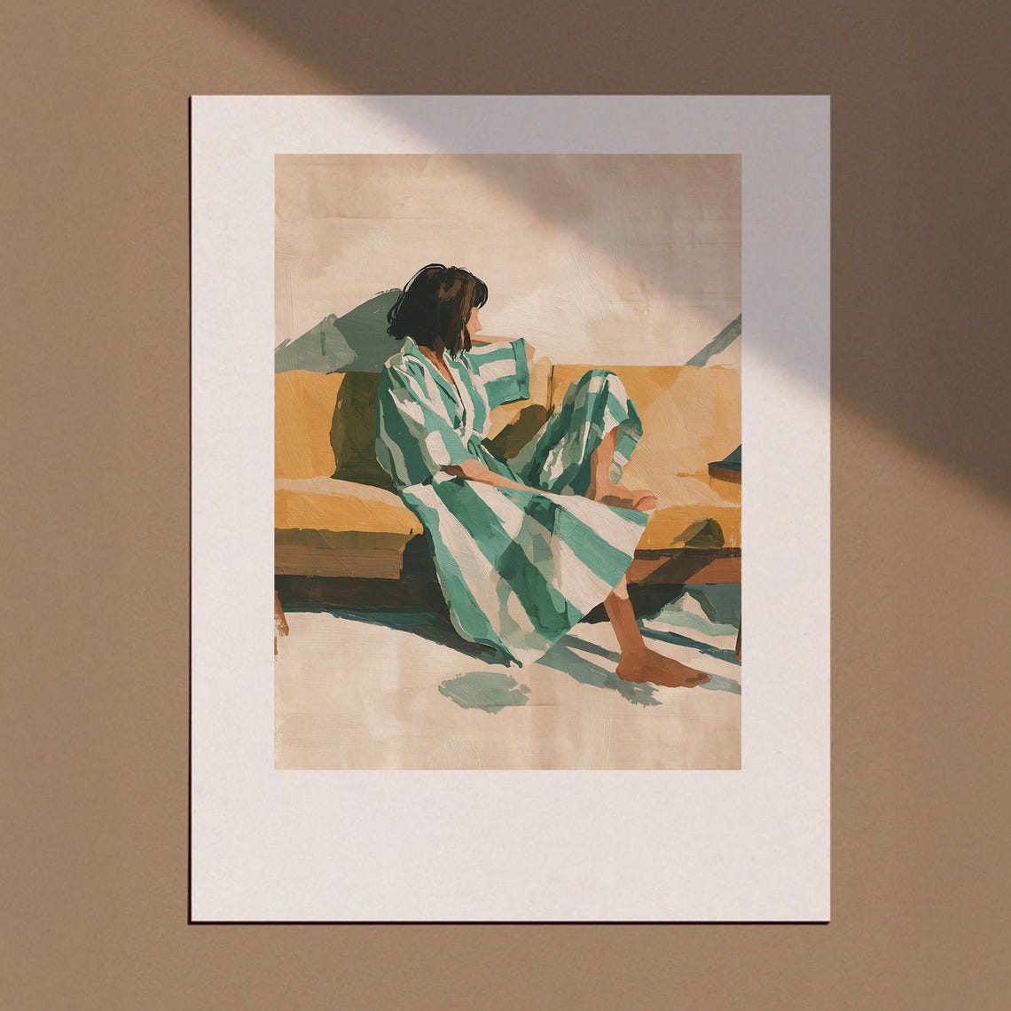 Emerald Green Abstract Woman Wall Art Contemporary Artwork Minimalist Print Living Room Poster Stripe Sleeping